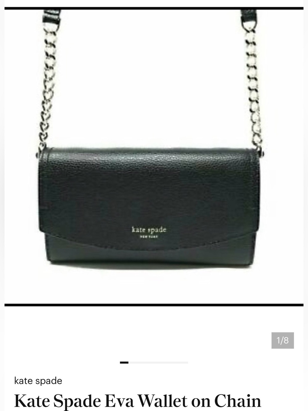 kate spade black leather wallet-on-chain with silver chain